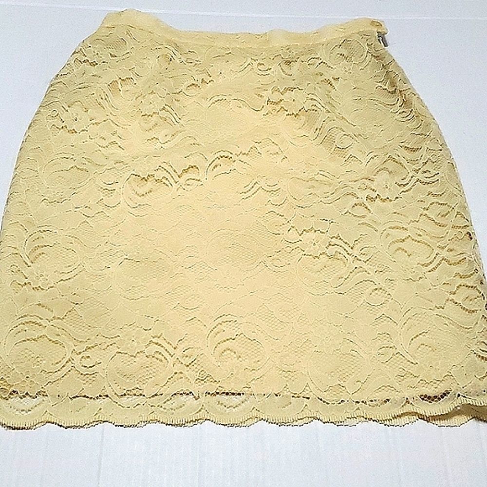 Rena Rowan Boho Romantic Light Yellow Laced Mini Skirt 6